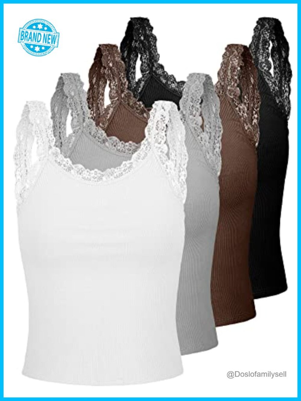 Lace Trim Camisole Tank Top, Soft Polyester, 4-Pack